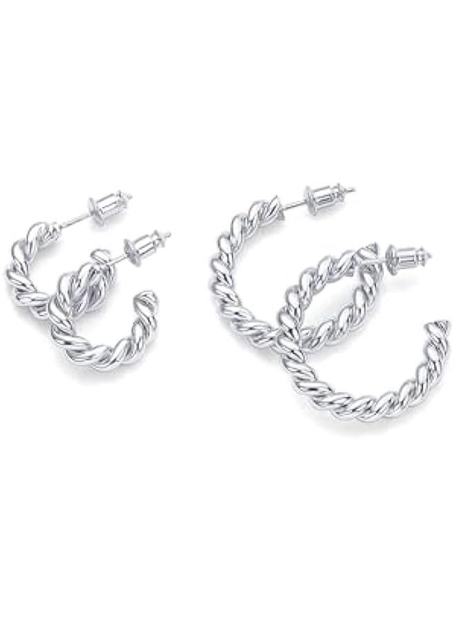 PAVOI 14K Gold Plated Twisted Rope Round Hoop Earrings in Rose, White and Yellow Gold - Image 3