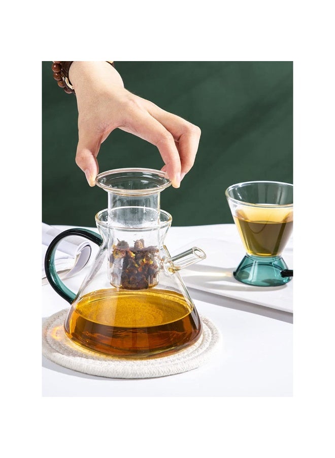 إبريق شاي وقهوة زجاجي مقاوم للحرارة بسعة 500 مل مع فلتر زجاجي شفاف قابل للإزالة وغطاء ملون، مصنوع من زجاج البورسليكات المقاوم للحرارة، مثالي لتحضير الشاي والأعشاب والقهوة، إبريق تقديم أنيق للمنزل والسفر والتخييم، تصميم عصري بمقبض زجاجي آمن وسهل الاستخدام - Image 2