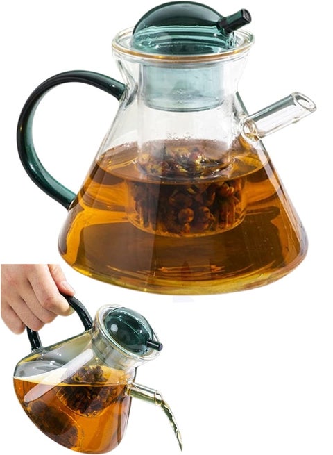 500ml Heat Resistant Borosilicate Glass Teapot and Coffee Maker with Removable Glass Infuser and Colorful Lid – Clear Transparent Tea Kettle for Loose Leaf, Blooming Tea, and Coffee Brewing, Elegant Glass Handle, Perfect for Home, Travel, and Camping