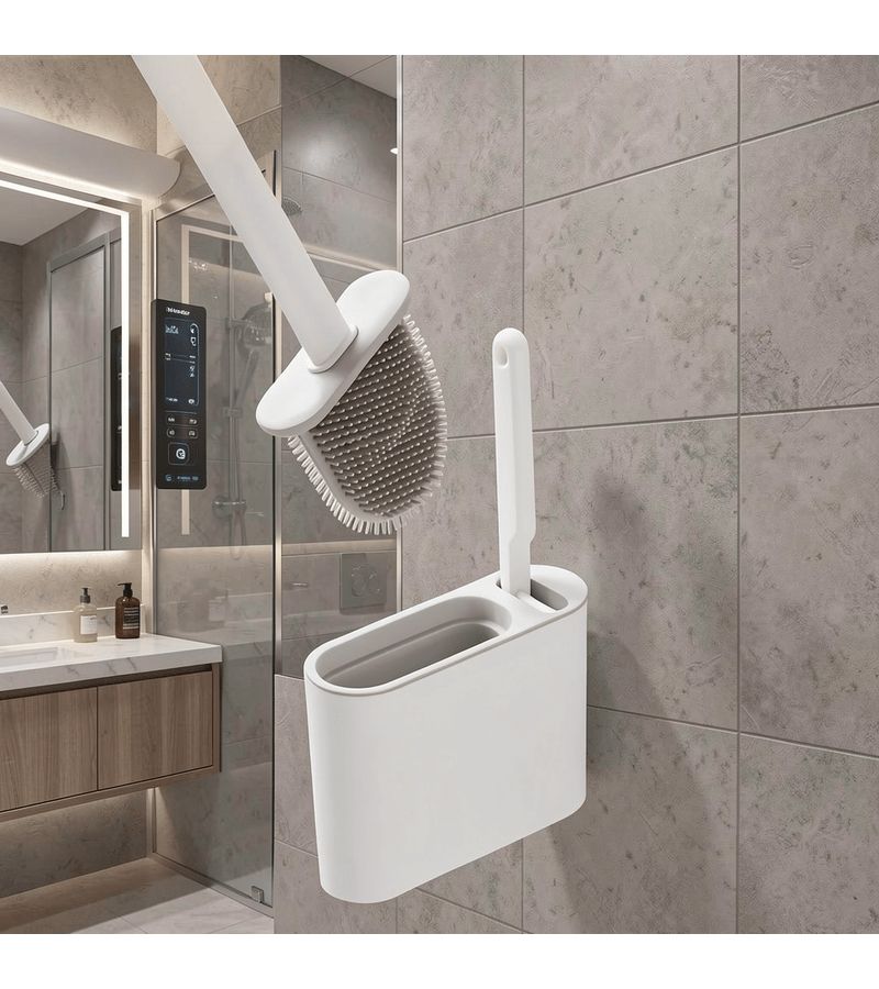 Gray Wall Mounted Toilet Brush Set Easy Clean Bathroom Accessory - Image 4