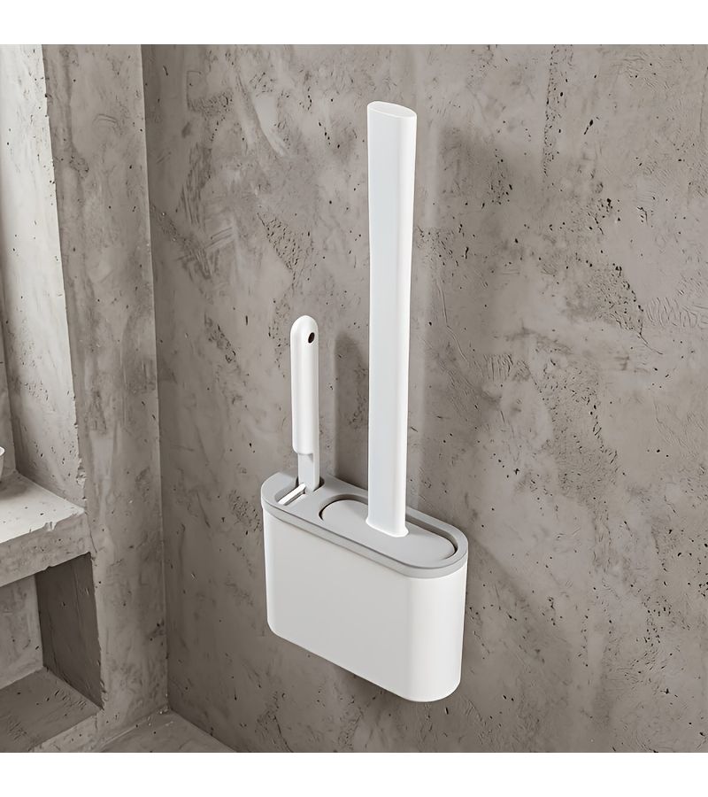 Gray Wall Mounted Toilet Brush Set Easy Clean Bathroom Accessory - Image 5