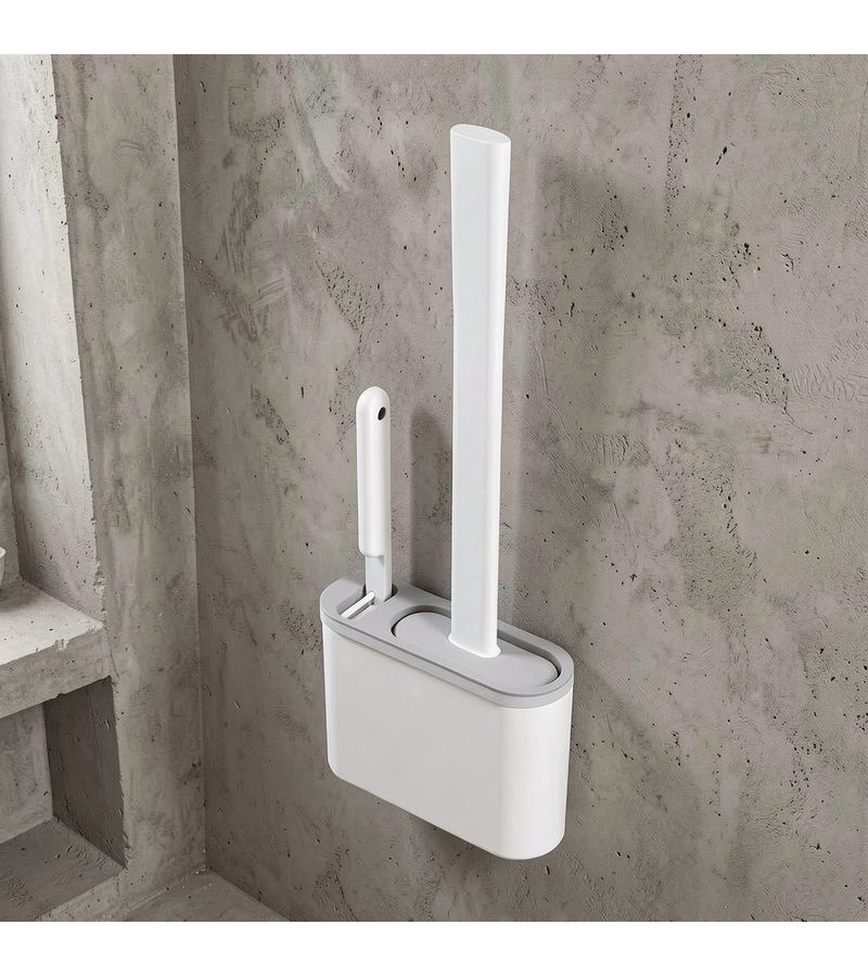 Gray Wall Mounted Toilet Brush Set Easy Clean Bathroom Accessory - Image 2
