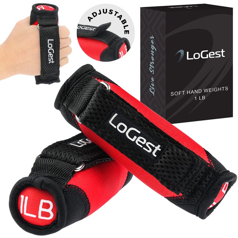 LoGest Soft Hand Weights Adjustable Straps - Comes in 1LB Weights or 2LB or 3LB 4LB - Comfortable & Secure Weighted Neoprene Dumbbells with Straps for Walking Running Cardio Workout Physical Therapy - Image 1
