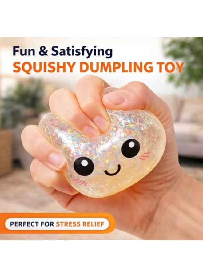 Glitter Dumpling Squishy Toy, Soft Squeeze Decompression Dough, Anxiety Relief Fidget Dumpling Mystery Box with Food Steamer Blue - Image 2
