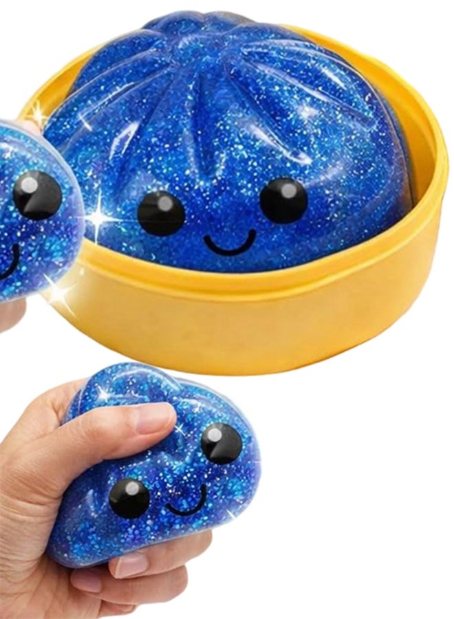 Glitter Dumpling Squishy Toy, Soft Squeeze Decompression Dough, Anxiety Relief Fidget Dumpling Mystery Box with Food Steamer Blue - Image 1