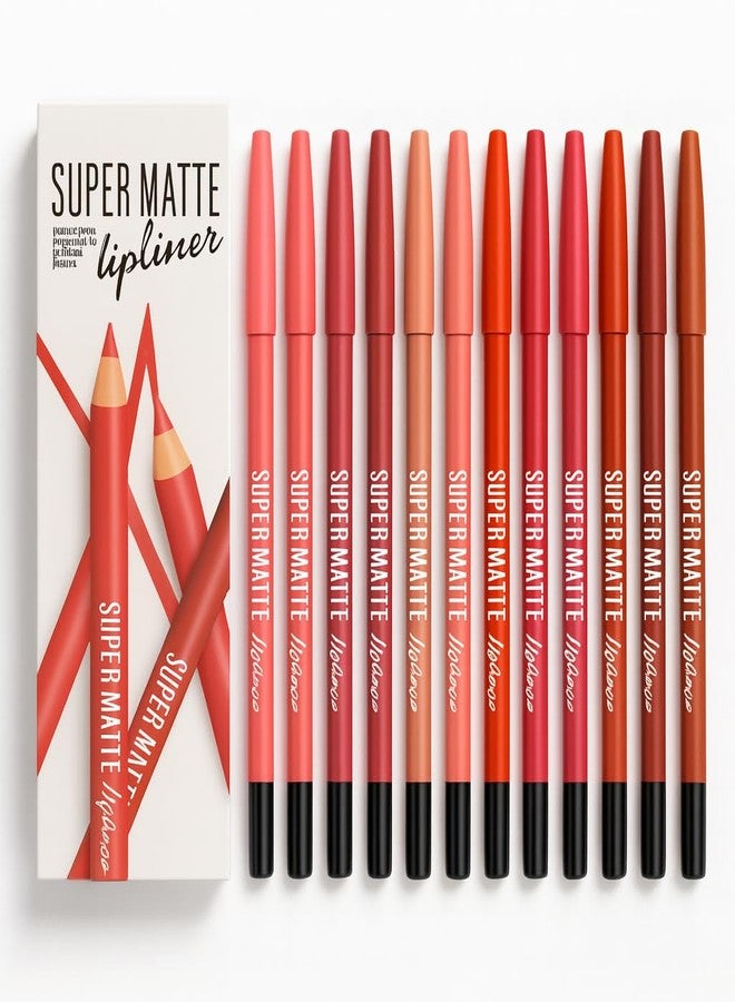 HUDACRUSH Super Matte Lipliner Set Of 12 - Pencil Waterproof, Nude, Professional Multicolored Long-Lasting for Women and Girls - Image 1