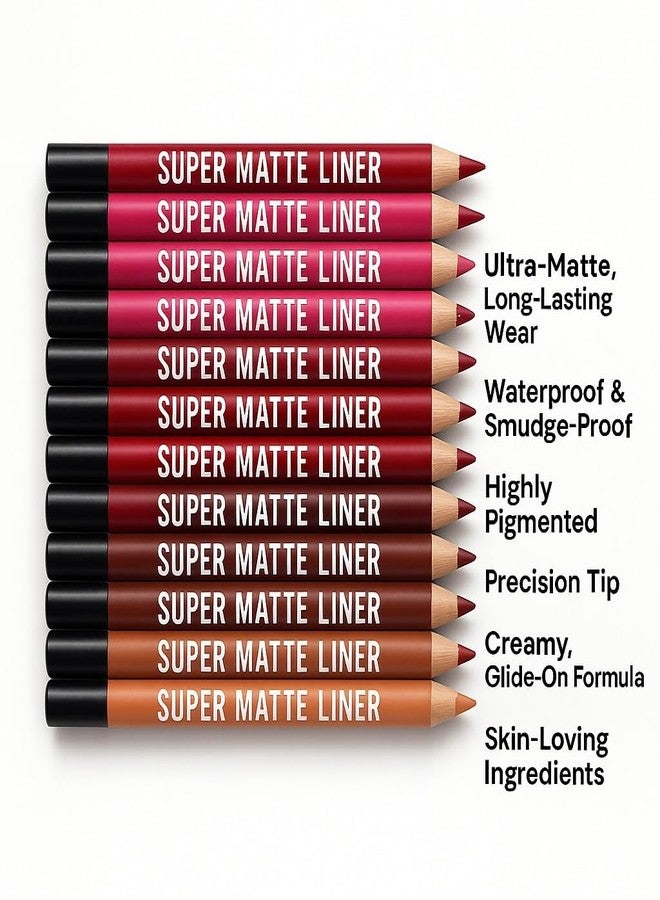 HUDACRUSH Super Matte Lipliner Set Of 12 - Pencil Waterproof, Nude, Professional Multicolored Long-Lasting for Women and Girls - Image 5