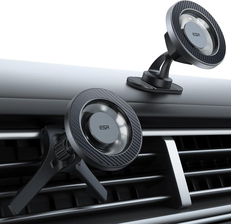 for MagSafe Car Mount, Car Phone Holder for iPhone 17-12,Samsung/Google | Magnetic Phone Holder for Air Vent/Dashboard, 2 Metal Rings Included,Charging Not Supported, Carbon Fiber Black - Image 1