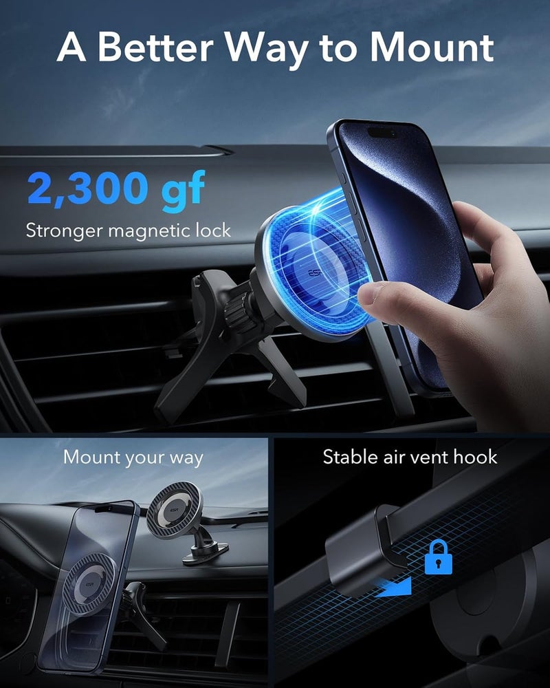 for MagSafe Car Mount, Car Phone Holder for iPhone 17-12,Samsung/Google | Magnetic Phone Holder for Air Vent/Dashboard, 2 Metal Rings Included,Charging Not Supported, Carbon Fiber Black - Image 2