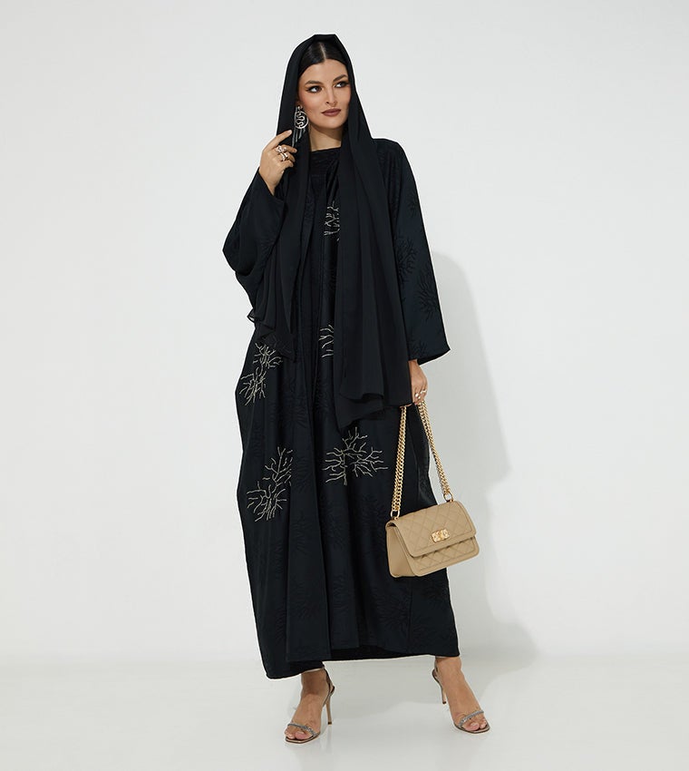 Moistreet Embroidered Flared Sleeve Abaya - Image 2