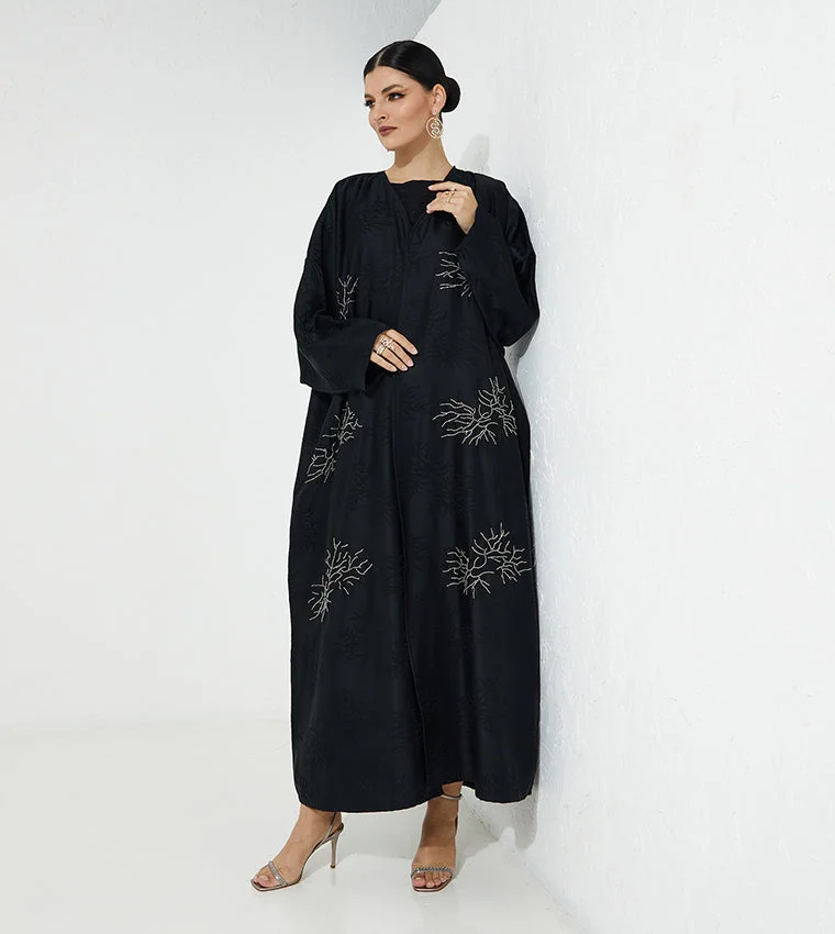Moistreet  Embroidered Flared Sleeve Abaya for Women | Best Price UAE