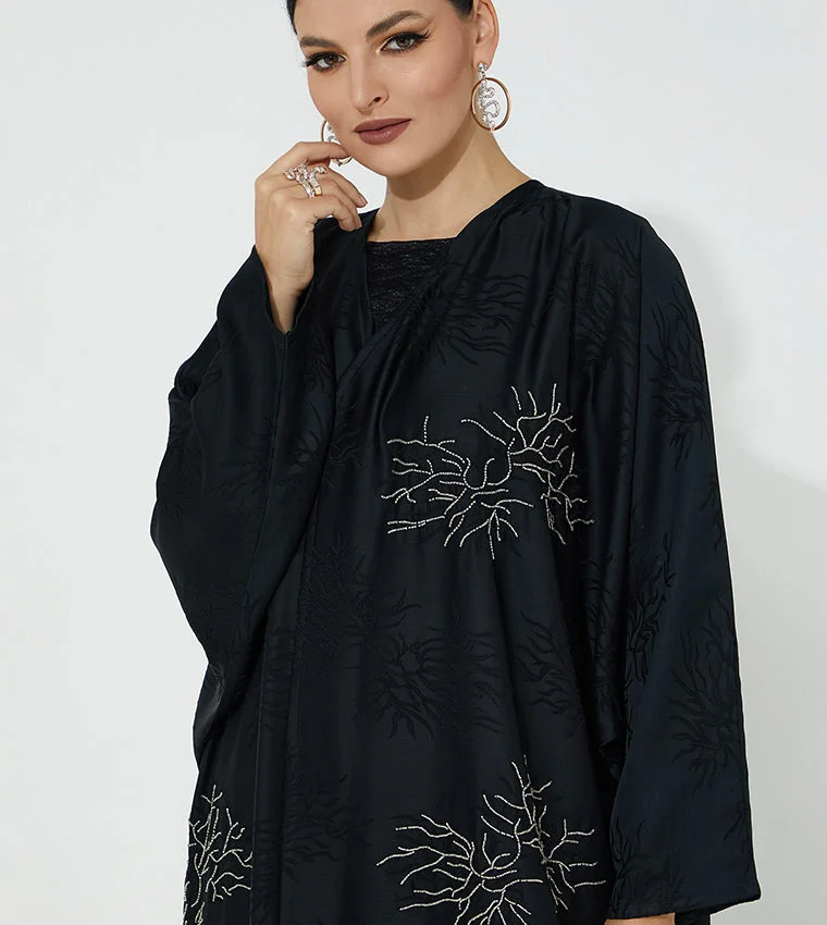 Moistreet  Embroidered Flared Sleeve Abaya for Women | Best Price UAE