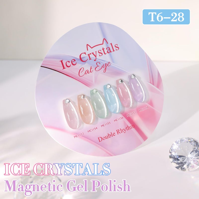 Double Rhythm 0.5 Oz Cat Eye Gel Polish with Magnet Same Color Same Bottle Holographic Glitter Shimmer Translucent Color Salon 15 ML Magnetic Nail Art (Light Blue-MC1156) - Image 5