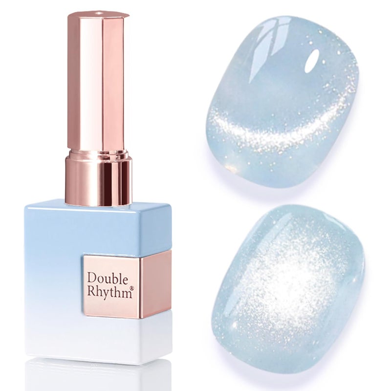 Double Rhythm 0.5 Oz Cat Eye Gel Polish with Magnet Same Color Same Bottle Holographic Glitter Shimmer Translucent Color Salon 15 ML Magnetic Nail Art (Light Blue-MC1156) - Image 1