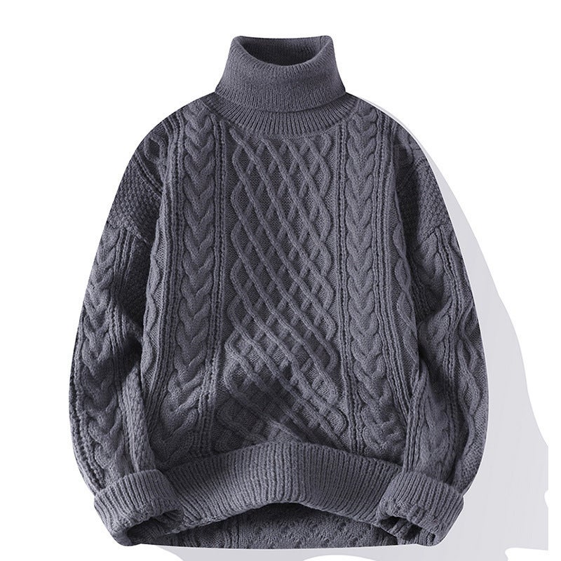 Casual Round Neck Fleece-Lined Knitted Sweater Couple Base Knitted Shirt Hemp Pattern Loose Knitted Top - Image 1