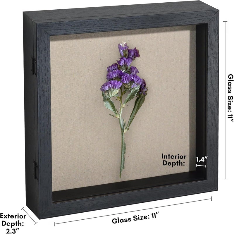 Americanflat Front Opening 11x11 Shadow Box Frame with Shatter-Resistant Glass - Silhouette Collection - Shadow Box Display Case for Tabletop and Wall Display - Black - Image 2