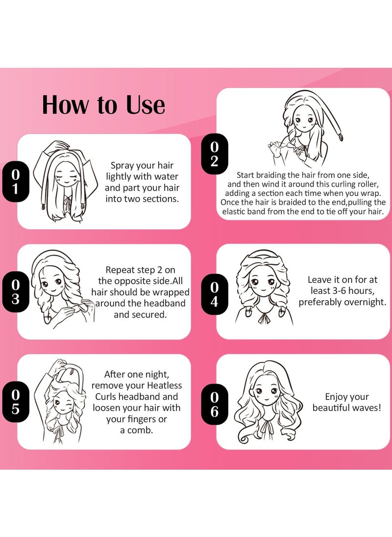 Heatless Small Curling Rod Headband, 2 Pcs No Heat, Thin Headband for Long and Short Hair, Sleep-In Overnight Curls, Lazy Curlers for Small Waves, Pink and Black - Image 4
