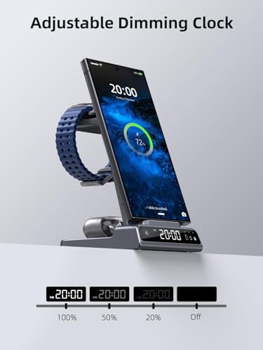 NeotrixQI Wireless Charger for Samsung Charging Station: 3 in 1 Android Charging Stand with Dimmable Clock - Nightstand Organizer for Galaxy S25 Ultra, Galaxy Watch 8 7 6 5 4, Galaxy Buds, Space-Saving Charger - Image 4