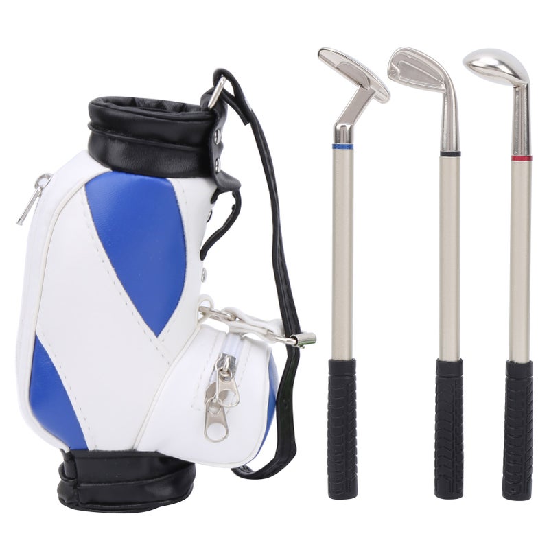 Mini Golf Pen Holder: Blue White, High Quality Durable Material, With Zippered Storage Area - 3 Golf Ballpoint Pens (Red Blue Black Ink) Golf Desk Accessory for Golf Lovers, Office Desk Decor, Tournam - Image 1