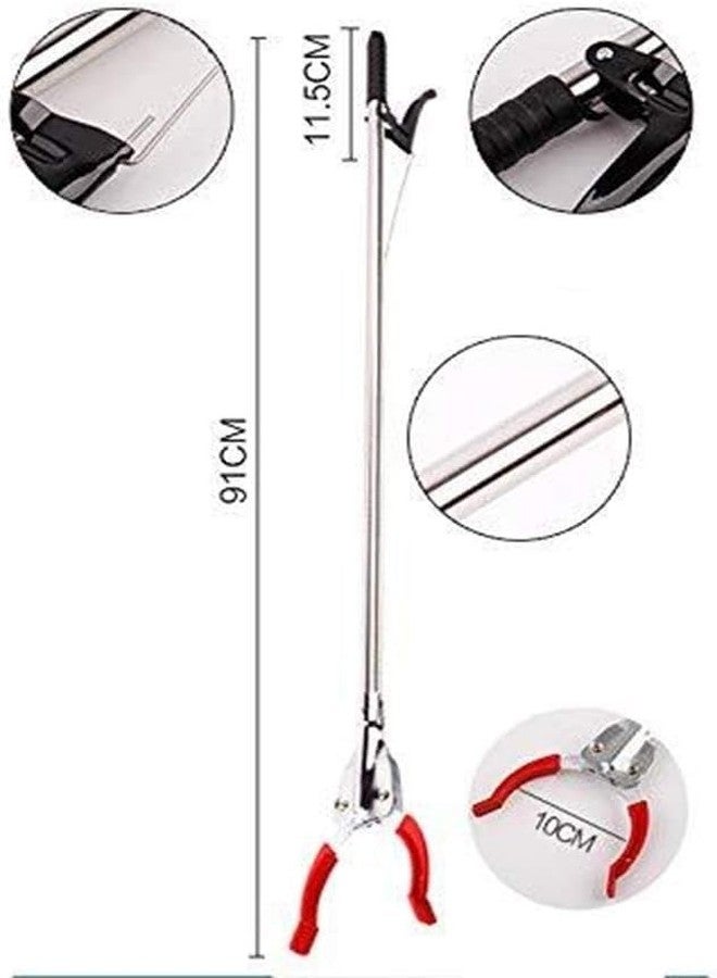 TRADY 36inch Grabber Reacher Picker Tool Extender Claw Garbage Picker Stainless Steel + ABS Engineering Plastic Grab Aid Waste Collector without Bending Down for Collecting Bottles, Cans, Paper {RED AND BLACK} - Image 2