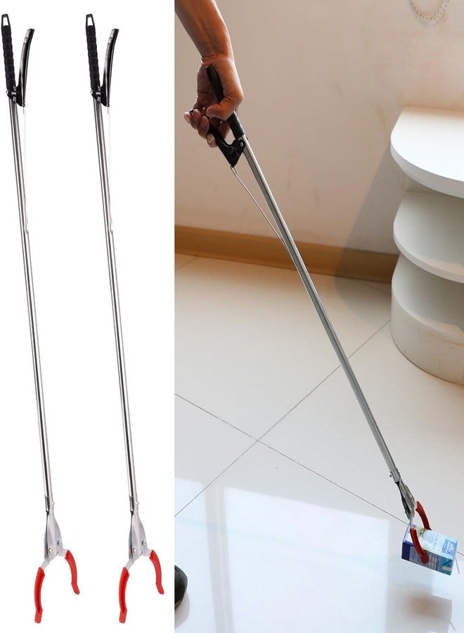 TRADY 36inch Grabber Reacher Picker Tool Extender Claw Garbage Picker Stainless Steel + ABS Engineering Plastic Grab Aid Waste Collector without Bending Down for Collecting Bottles, Cans, Paper {RED AND BLACK} - Image 3