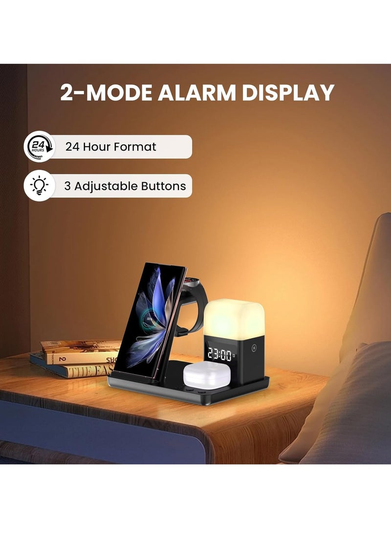 Wireless Charging Station for Samsung: 5 in 1 Wireless Charger Stand with Alarm Clock, 3 Night Lights, Charging Dock for Samsung S23 Ultra/Galaxy S22/Z Flip 5/Buds, Galaxy Watch 6/5 Pro/4/3 - Image 2