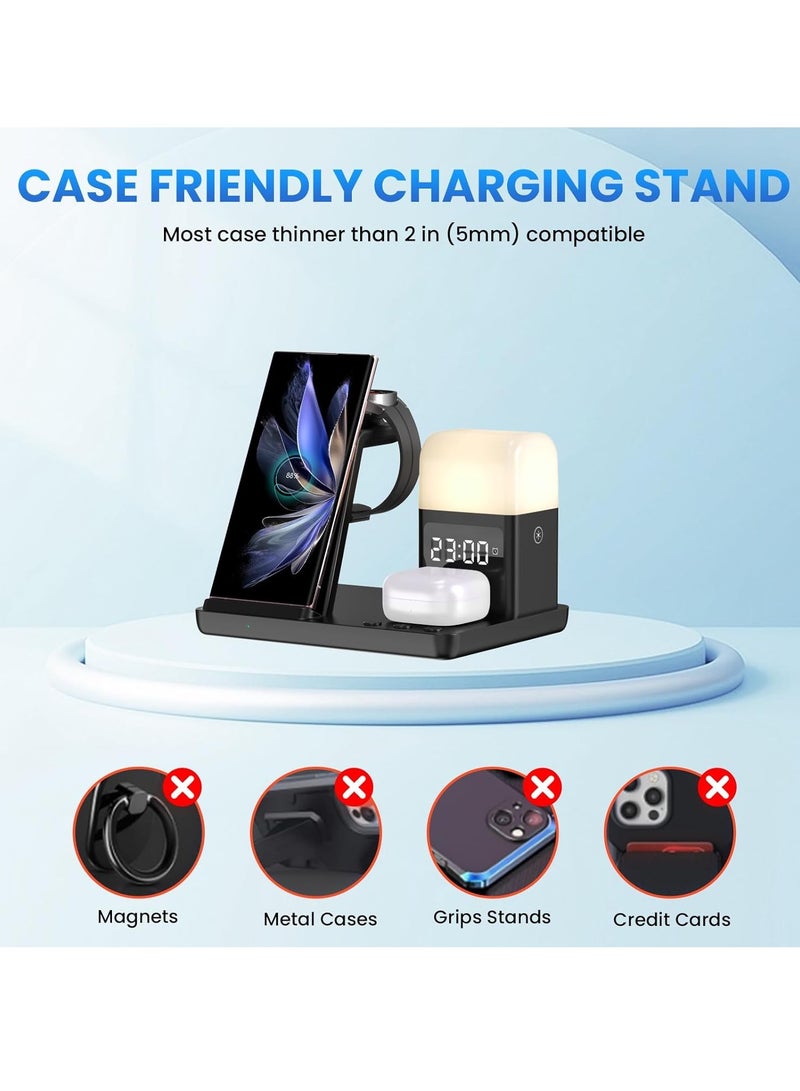 Wireless Charging Station for Samsung: 5 in 1 Wireless Charger Stand with Alarm Clock, 3 Night Lights, Charging Dock for Samsung S23 Ultra/Galaxy S22/Z Flip 5/Buds, Galaxy Watch 6/5 Pro/4/3 - Image 4