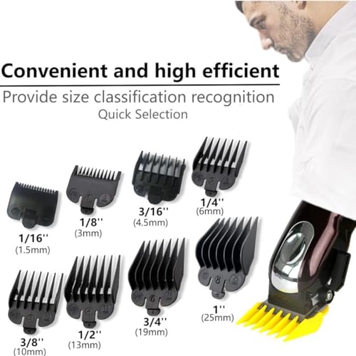 QPOIBSD Professional Hair Clipper Combs Guides Set - 1/16 to 1 Size Range, Black Replacement Guards，COMPATIBLE WITH WAHL Most Clippers/Trimmers (8 Pieces) - Image 2
