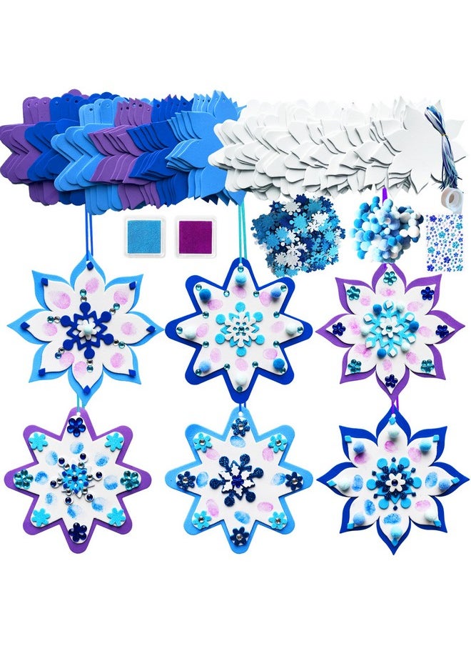 MLOLM 30 Sets Thumbprint Snowflake Craft Kit Christmas Thumbprint Ornament Kit Make Your Own Snowflake Sticker For Winter Christmas Frozen Home Activities Party Favors  - Image 1