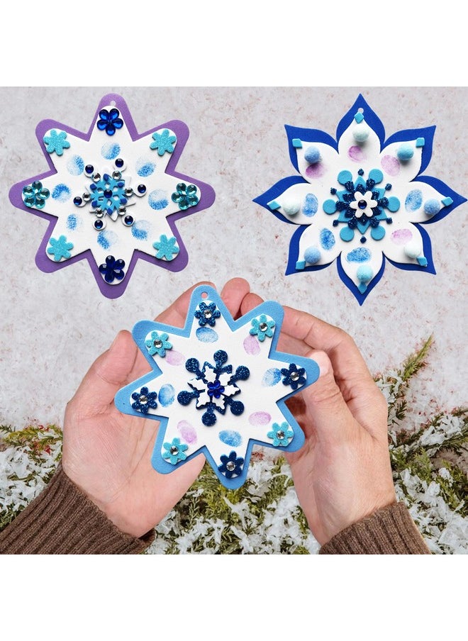 MLOLM 30 Sets Thumbprint Snowflake Craft Kit Christmas Thumbprint Ornament Kit Make Your Own Snowflake Sticker For Winter Christmas Frozen Home Activities Party Favors  - Image 5