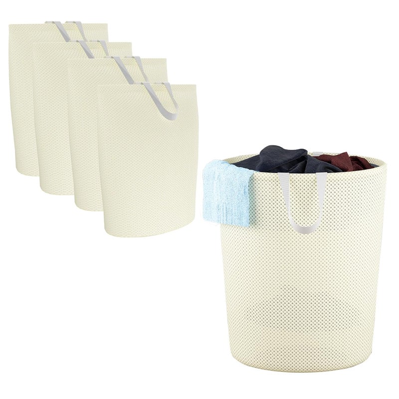 Kuber Industries Pack of 5 Polyester Mesh Foldable Laundry Bag for Clothes with Handle Dirty Dress Basket for Cloth Storage WasteUsed Clothes Bin for Iron Kids Toys Hamper YZ53 Beige - Image 1