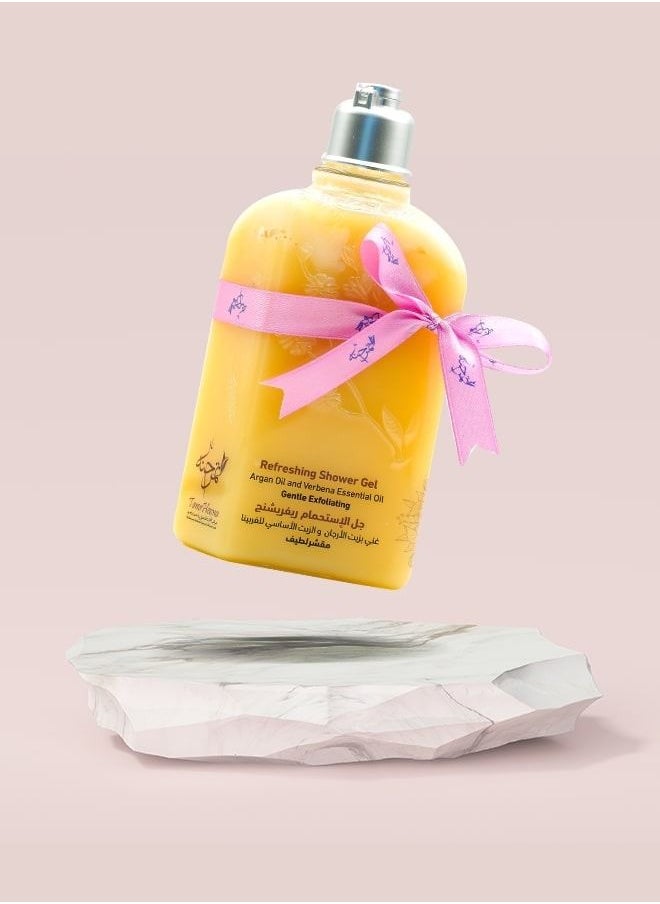 TamrHenna - Refreshing Shower Gel Argan Oil and Verbena Essential Oil Gentle Exfoliating Cleansing Moisturizing Mood Lifting Calming Natural Soap SLS Free Sulfate Free Paraben Free Remove Dead Skin Cells 250 ml - Image 1