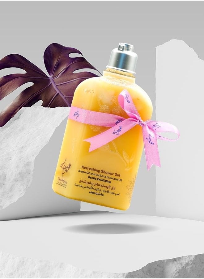 TamrHenna - Refreshing Shower Gel Argan Oil and Verbena Essential Oil Gentle Exfoliating Cleansing Moisturizing Mood Lifting Calming Natural Soap SLS Free Sulfate Free Paraben Free Remove Dead Skin Cells 250 ml - Image 1