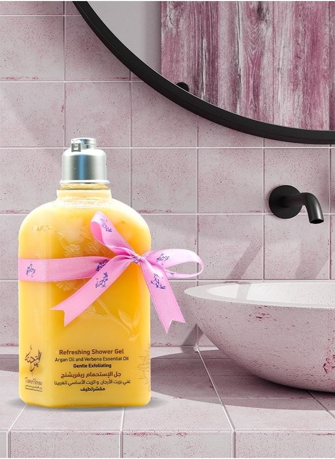 TamrHenna - Refreshing Shower Gel Argan Oil and Verbena Essential Oil Gentle Exfoliating Cleansing Moisturizing Mood Lifting Calming Natural Soap SLS Free Sulfate Free Paraben Free Remove Dead Skin Cells 250 ml - Image 1