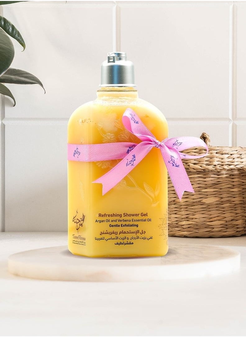 TamrHenna - Refreshing Shower Gel Argan Oil and Verbena Essential Oil Gentle Exfoliating Cleansing Moisturizing Mood Lifting Calming Natural Soap SLS Free Sulfate Free Paraben Free Remove Dead Skin Cells 250 ml - Image 1