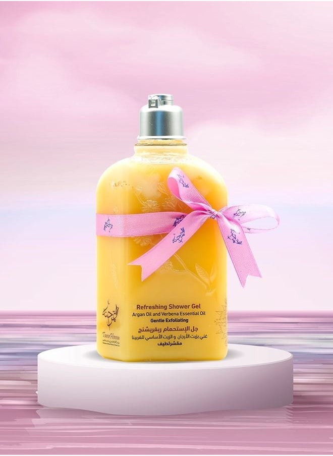 TamrHenna - Refreshing Shower Gel Argan Oil and Verbena Essential Oil Gentle Exfoliating Cleansing Moisturizing Mood Lifting Calming Natural Soap SLS Free Sulfate Free Paraben Free Remove Dead Skin Cells 250 ml - Image 1