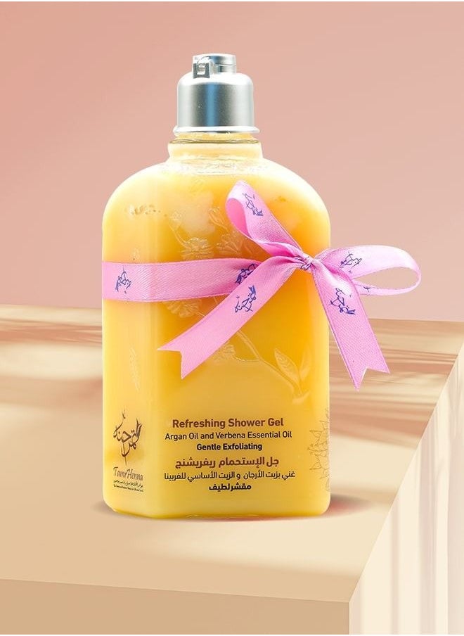 TamrHenna - Refreshing Shower Gel Argan Oil and Verbena Essential Oil Gentle Exfoliating Cleansing Moisturizing Mood Lifting Calming Natural Soap SLS Free Sulfate Free Paraben Free Remove Dead Skin Cells 250 ml - Image 1