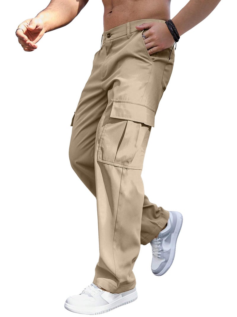 Comdecevis Mens Cargo Sweatpants with Multi Pockets Tactical Pants for Men Loose Fit Cargo Work Pants Dark Khaki L - Image 1