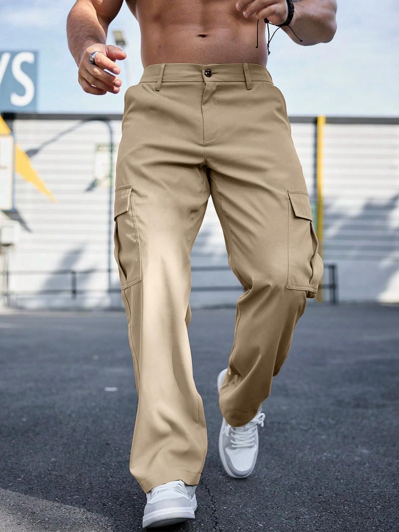 Comdecevis Mens Cargo Sweatpants with Multi Pockets Tactical Pants for Men Loose Fit Cargo Work Pants Dark Khaki L - Image 4