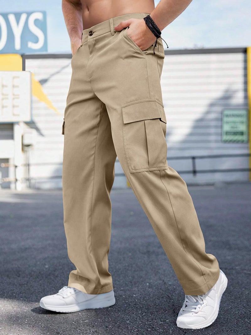 Comdecevis Mens Cargo Sweatpants with Multi Pockets Tactical Pants for Men Loose Fit Cargo Work Pants Dark Khaki L - Image 3