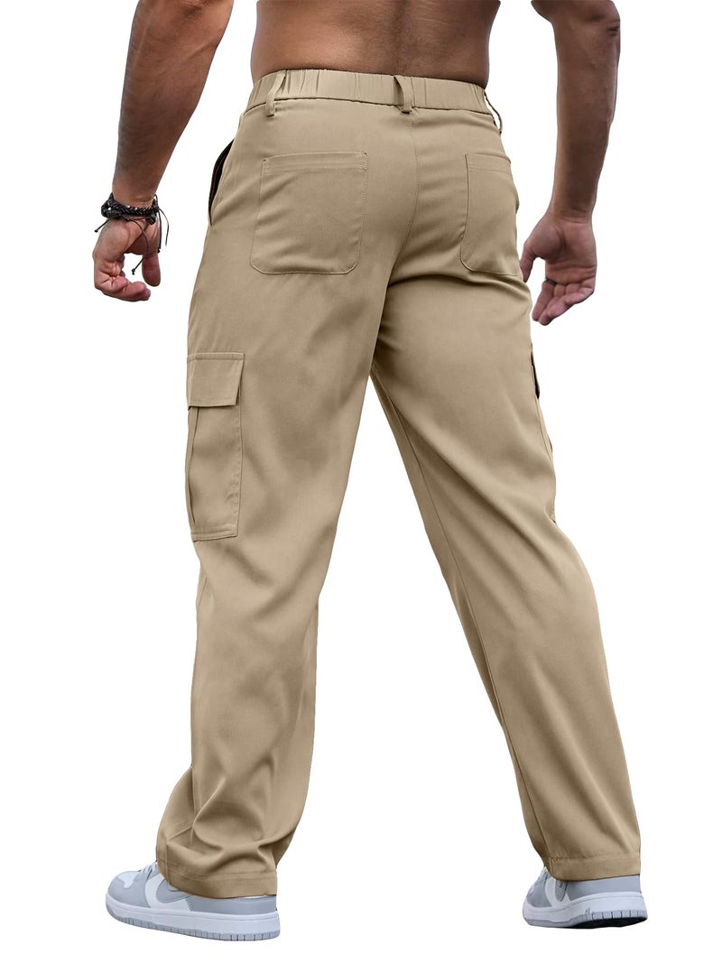 Comdecevis Mens Cargo Sweatpants with Multi Pockets Tactical Pants for Men Loose Fit Cargo Work Pants Dark Khaki L - Image 2