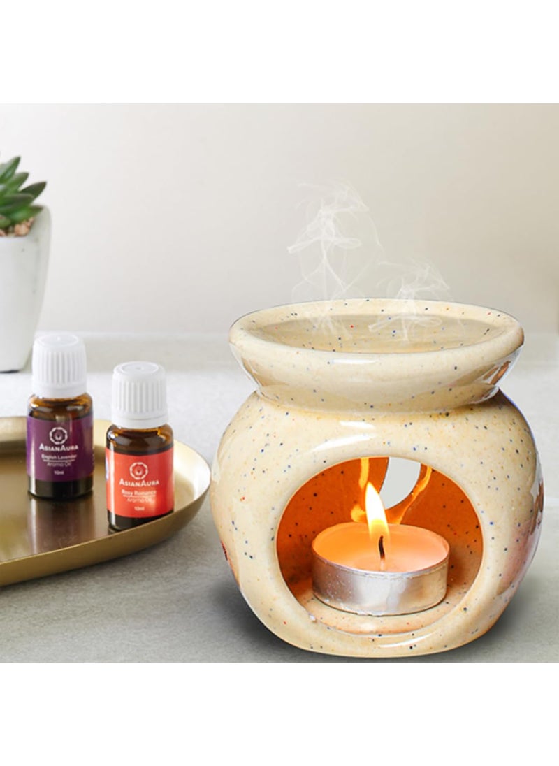 ASIAN AURA Asian Aura Aroma Diffuser Ceramic Aroma Burner Candle Diffuser Oil Warmer Oil Burner Diffuser Pot Beige  - Image 1