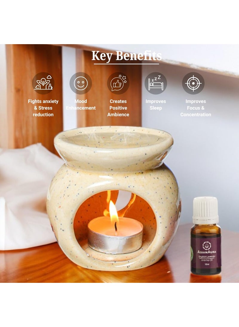 ASIAN AURA Asian Aura Aroma Diffuser Ceramic Aroma Burner Candle Diffuser Oil Warmer Oil Burner Diffuser Pot Beige  - Image 3