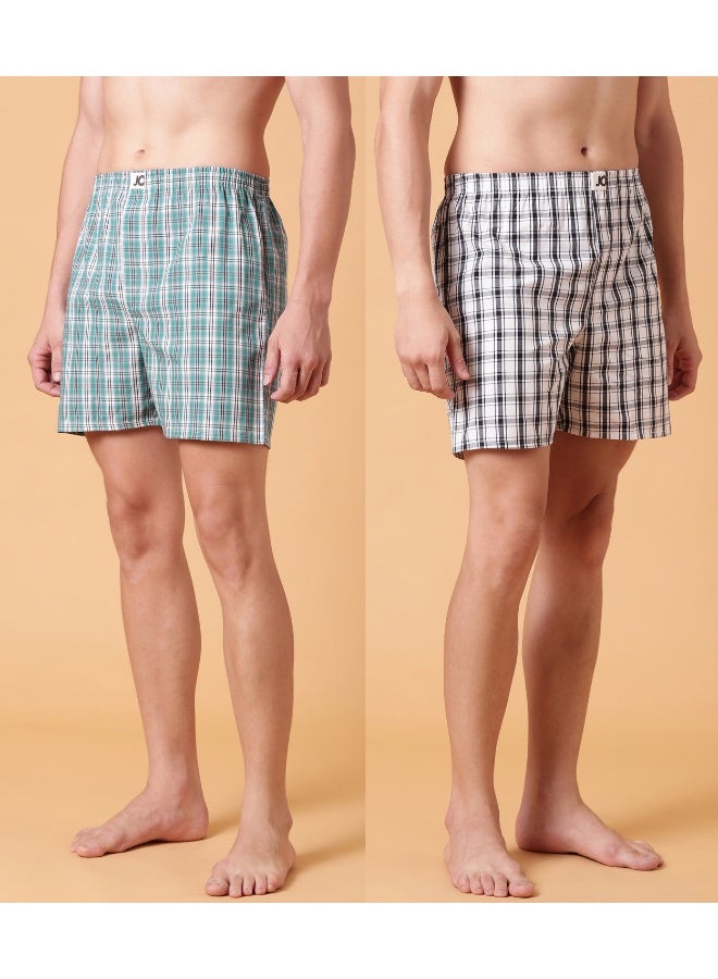 Joven Men Checked Cotton Boxer Shorts Pack of 2 - Image 1