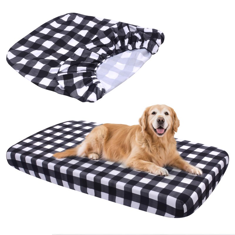 Hoopttay Replacement Dog Bed Covers Elastic Edged Washable Pet Bed Protector with Black Lattice Pattern Design for Medium & Large Pet Beds, Cover Only (Black Lattice, 36x27x6 Inch) - Image 1