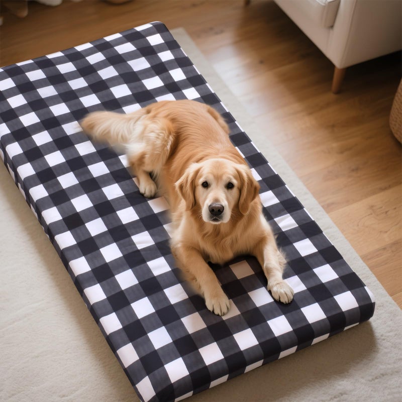Hoopttay Replacement Dog Bed Covers Elastic Edged Washable Pet Bed Protector with Black Lattice Pattern Design for Medium & Large Pet Beds, Cover Only (Black Lattice, 36x27x6 Inch) - Image 5