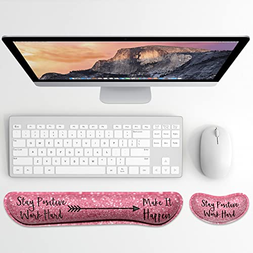 Dapesuom Enlarge Keyboard Wrist Rest, Memory Foam Wrist Cushion for Desk Mats Support, Typing Pain Relief Keyboard Mouse Pad Rests Set with Non-Slip Base for Gaming Laptop Office Computer, Quotes - Image 2