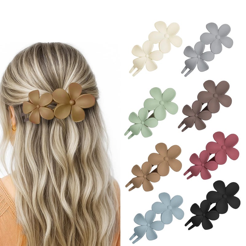 YTQDSS 8PCS Flat Hair Claws Matte Non-Slip Clips for Women, Strong Hold Hair Accessories for All Hair Types, Daily Wedding Party Date Beach Use (Style2(Floral)) - Image 1