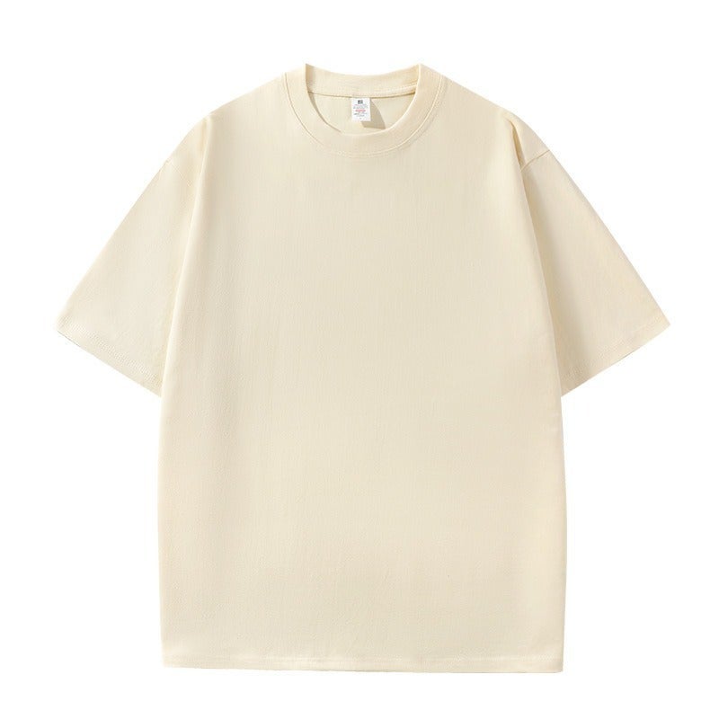 240G Pure Cotton T-Shirt Summer Loose Daily Casual Contrasting Color Cotton Breathable Shirt Off-Shoulder Round Neck Simple Summer Short-Sleeved - Image 1