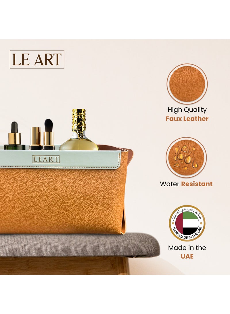 LeArt Leather Rectangle Storage Basket – Bedside, Nightstand, Office Desk Organizer | Pantry Storage Organizer | Stationery Organizer | Collapsible Storage Bin for Home (Caramel) - Image 2